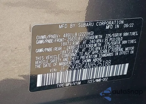 2022 Subaru Forester Touring из США, поврежденный, VIN JF2SKARC4NH525188